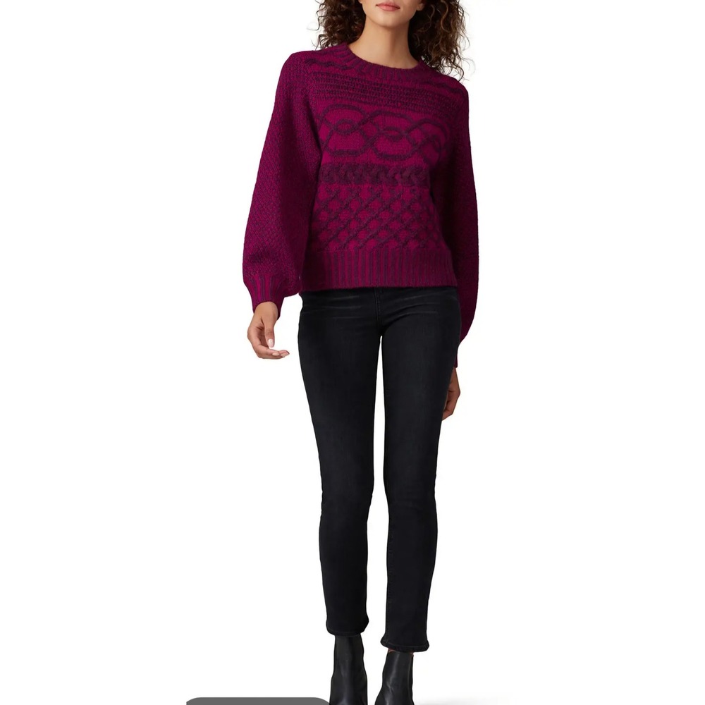 Parker Chico Womens Mixed Cable Knit Sweater Magenta Purple Crew Neck Size XS